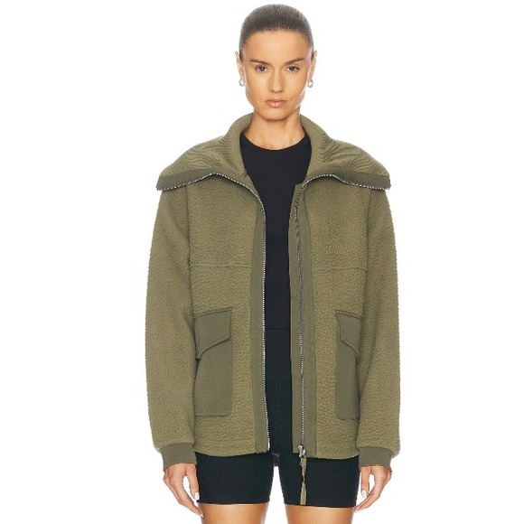 Varley Green Eleanor Patch Pocket Fleece Jacket Full Zip Pockets Oversized Large - Picture 1 of 7